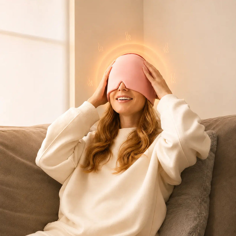Woman smiling while putting on the pink Cryovelle cap